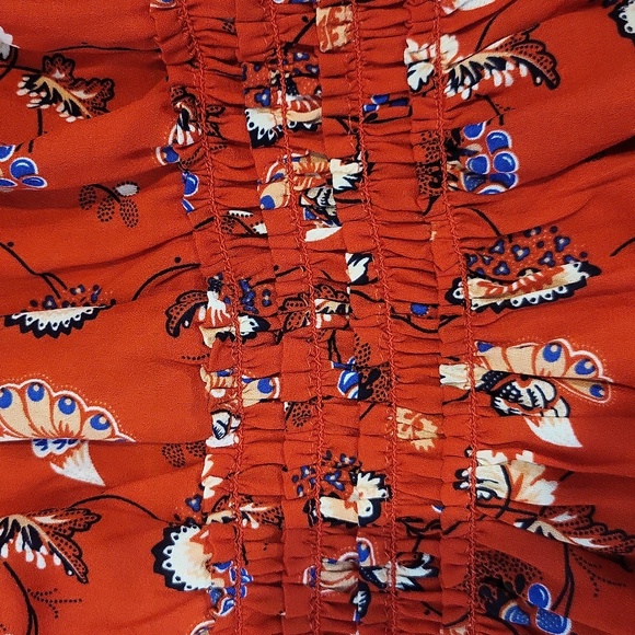 MAX STUDIO Red Floral Ruched Short Sleeve Smocked Waist Lightweight Blouse - Picture 6 of 10